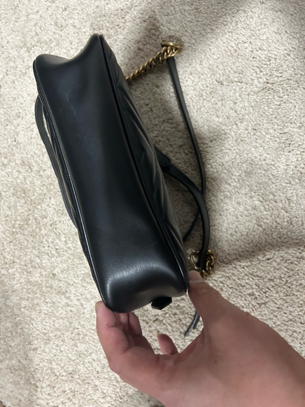 Gucci Black Chevron Crossbody with Gold Double G - Picture 3 of 6